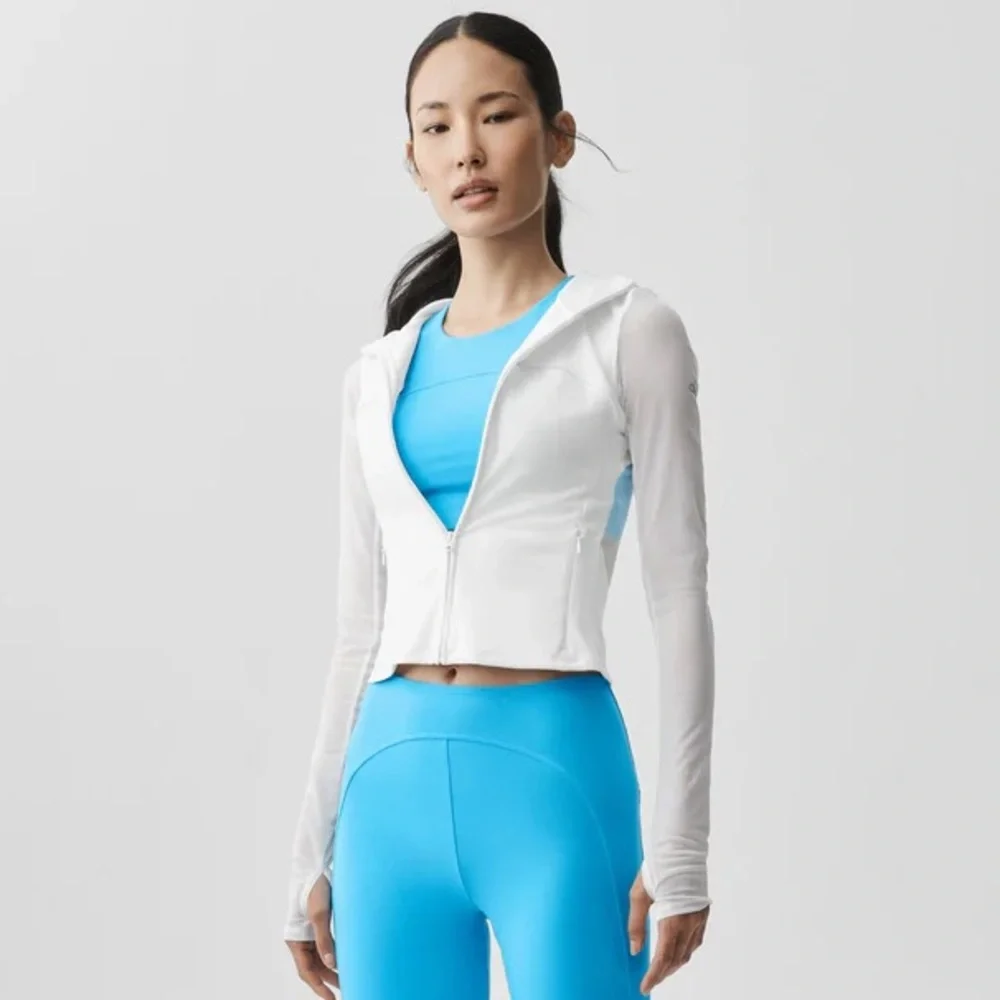 ALO Softsculpt Superset Full Zip Jacket Yoga Sheer White Size XS 2-4 New w Tags